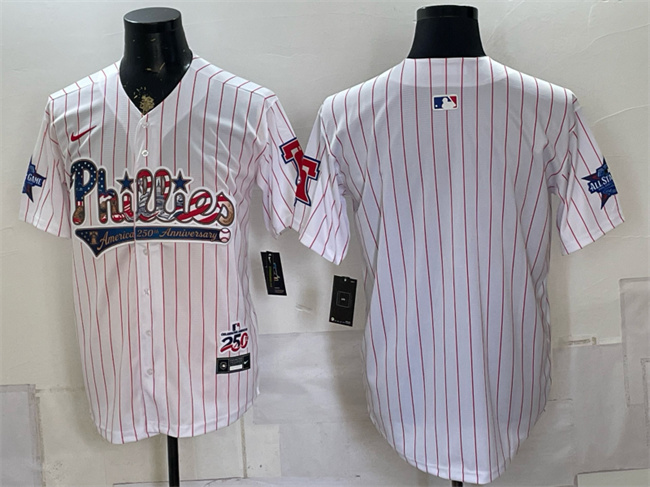 Men's Philadelphia Phillies Blank White 2026 All-Star & USA 250 Fourth of July Home Stitched Baseball Jersey